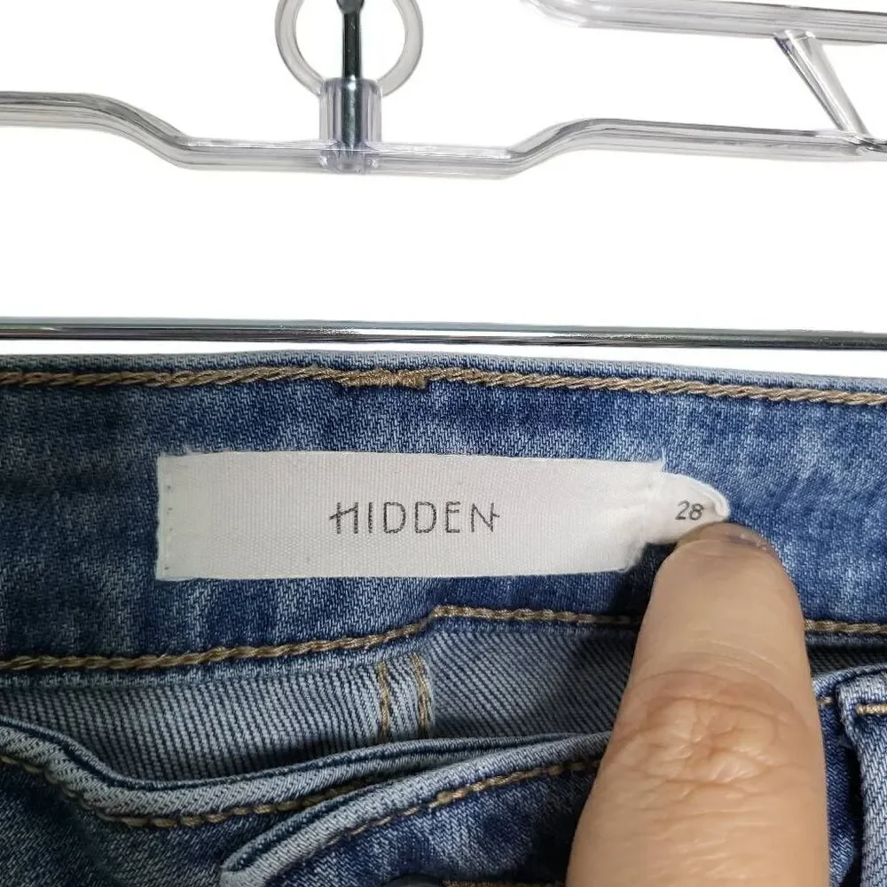 Hidden Distressed Side Piping Fringe Raw Hem Jean Denim Size 28